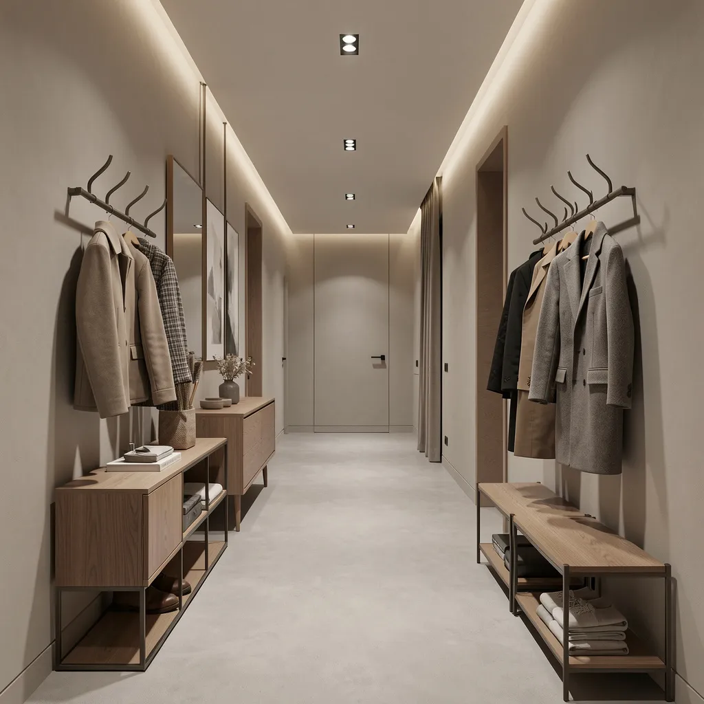 Minimal Scandinavian hallway with designer coat stand
