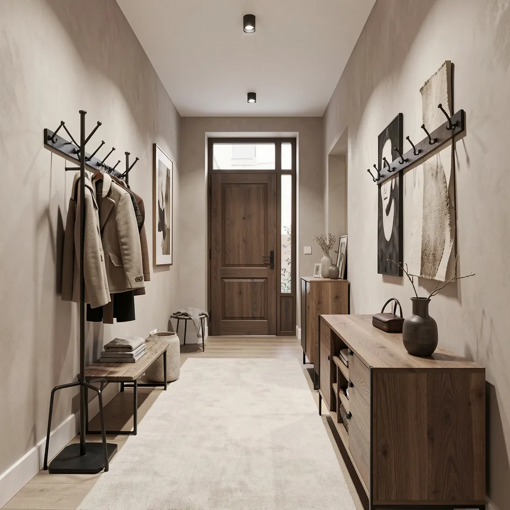 Hallway furniture display with coat stand