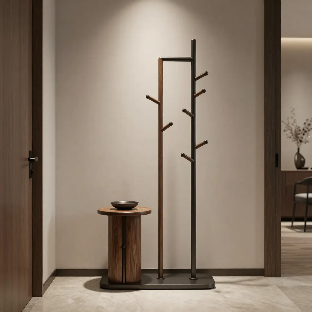 Steel and wood storage rack for entryway