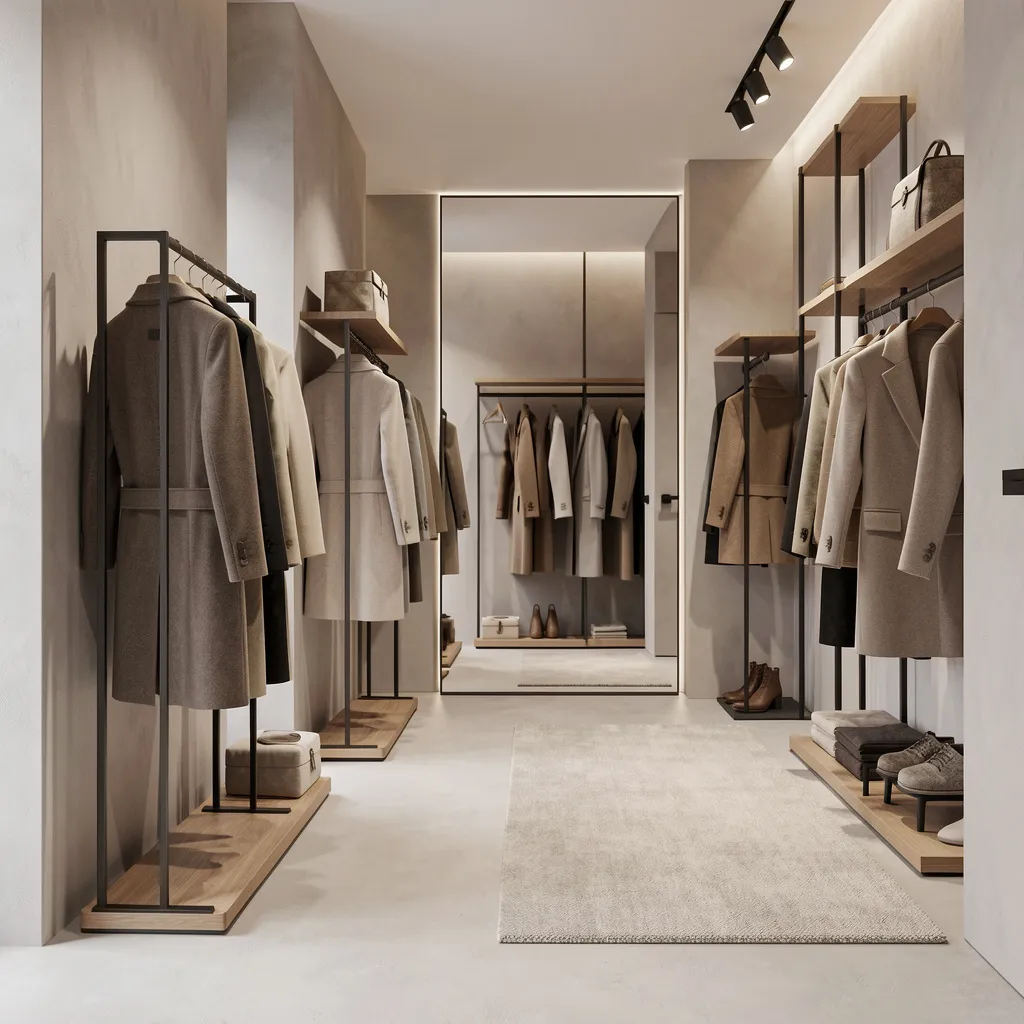 Scandinavian hallway with wooden furniture