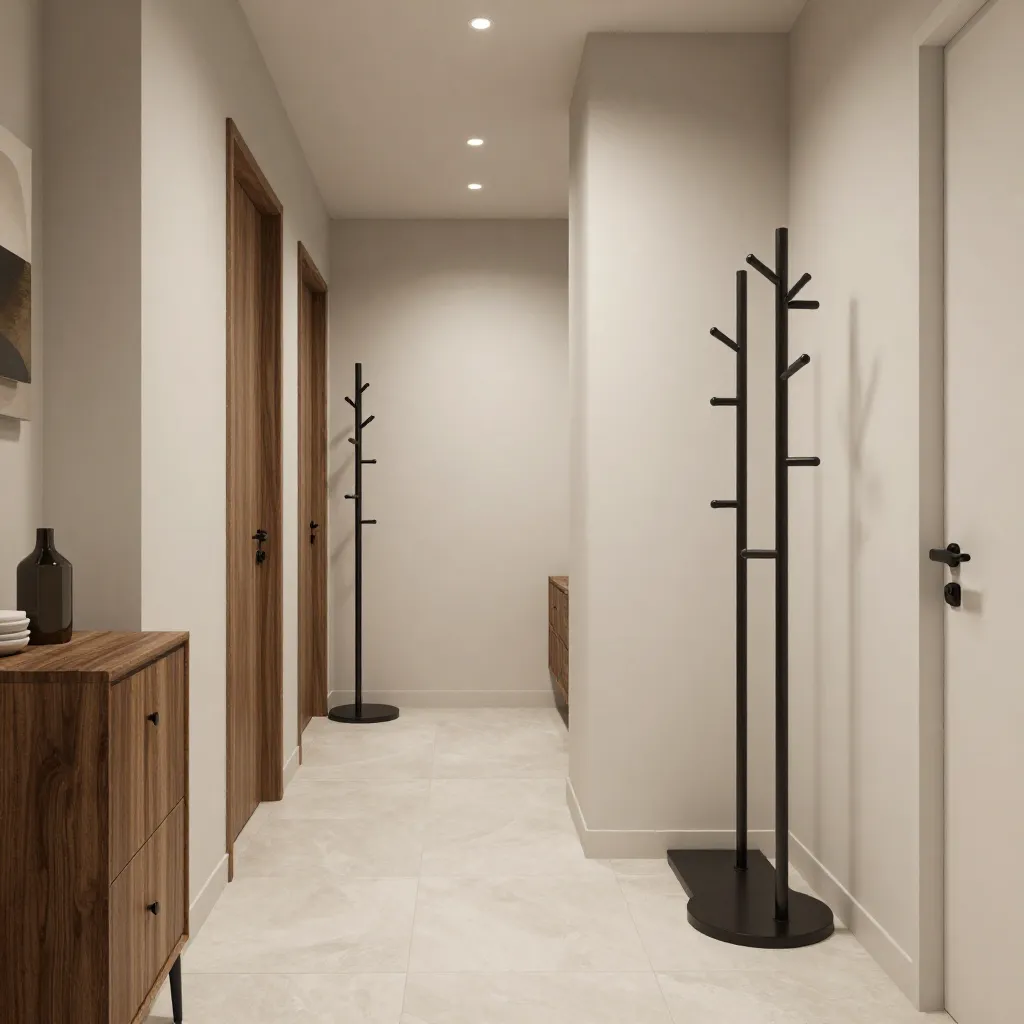 Minimal coat stand beside door