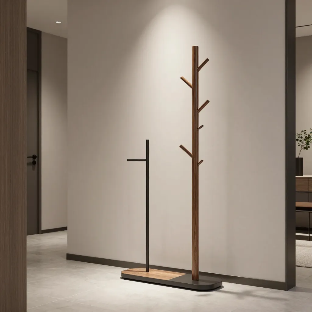 Oak coat stand with minimalist hooks