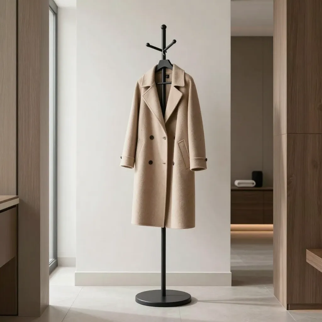 Minimal entryway with wooden bench